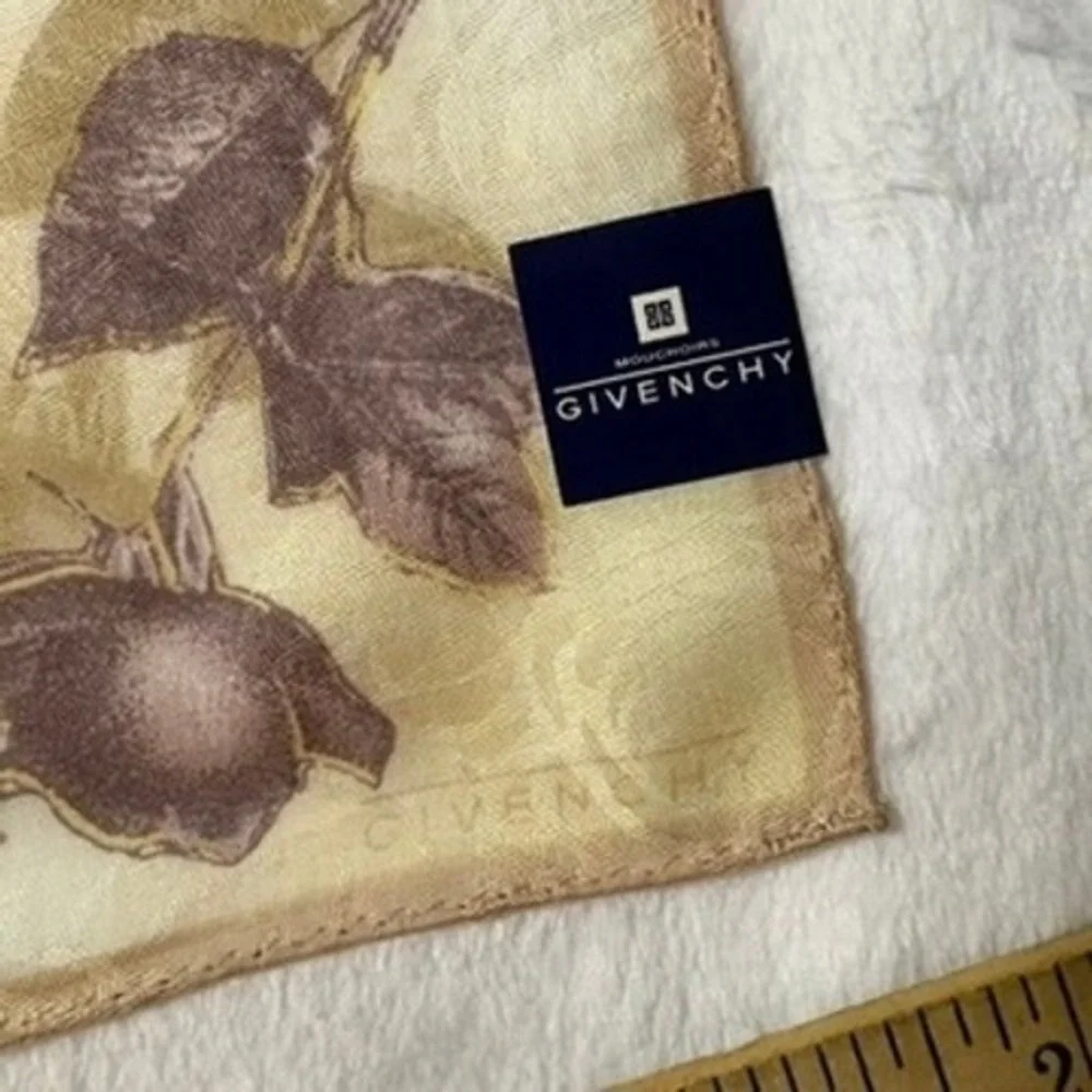 Vtg GIVENCHY Scarf Handkerchief Rose Floral Yellow Purple 19.5